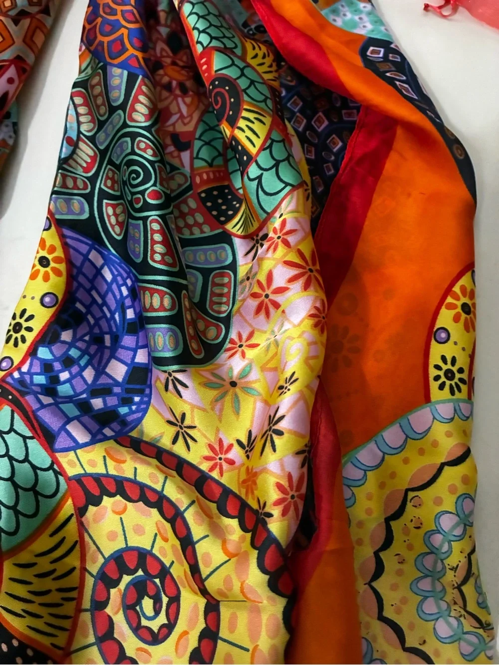 Vibrant Orange Multicolor Bohemian Scarf - Women Accessories
